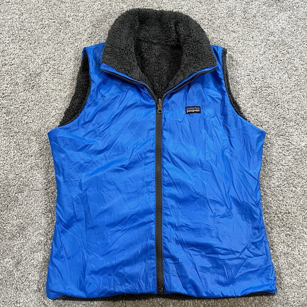 Patagonia‎ Reversible Vest M Blue Gray Fleece Nylon Men's Retro Pile Puffer Zip